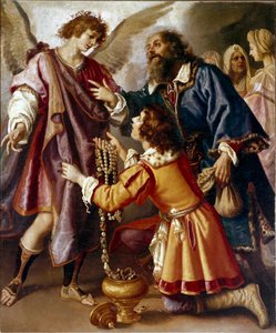 Der Erzengel Raphael lehnt Tobits Geschenke ab von Giovanni Biliverti