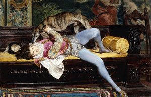 Ein junger Page spielt mit einem Windhund; Un Jeune Page, Jouant avec un Levrier, 1869 von Giovanni Boldini