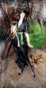 Porträt einer Dame, Lina Bilitis, mit zwei Pekinesen, 1913