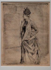 Porträt einer stehenden jungen Frau im Profil (Der Besuch) von Giovanni Boldini