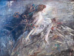 Porträt der Marquise Casati mit Pfauenfedern