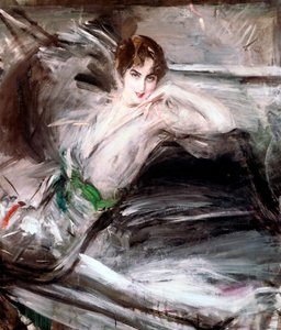 Frau auf einem Stuhl sitzend von Giovanni Boldini