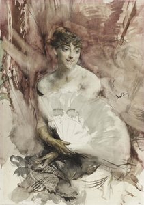 Frau mit Fächer in einer Theaterloge, Gräfin von Rasti, ca. 1878 von Giovanni Boldini
