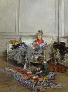 Junge Frau beim Häkeln von Giovanni Boldini