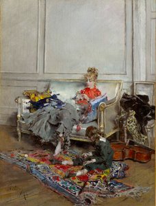 Junge Frau beim Häkeln von Giovanni Boldini