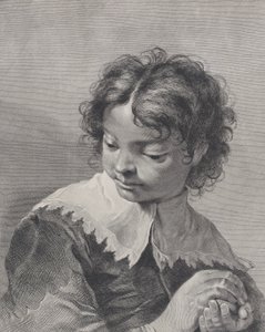 Junge mit Spitzenkragen, der ein Stück Obst in den Händen hält, 1743
