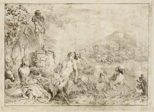 Landschaft mit einer Satyrfamilie und klassischer Skulptur