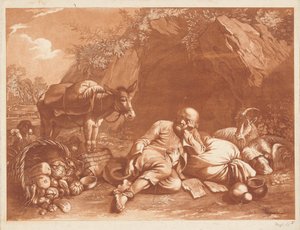 Ein alter Mann, der sich auf einen Sack lehnt von Giovanni De Pian after Francesco Londonio