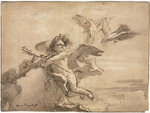Amor mit verbundenen Augen und zwei Tauben, 1757 oder später von Giovanni Domenico Tiepolo