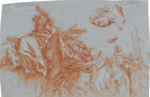 Figur der Asia, römischer Imperator; verso: Skizze des Flussgottes Nil von Giovanni Domenico Tiepolo