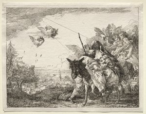 Flucht nach Ägypten: Joseph hält inne, um das Christkind zu betrachten von Giovanni Domenico Tiepolo