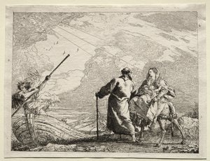 Flucht nach Ägypten: Die Heilige Familie erreicht das Ufer des Flusses von Giovanni Domenico Tiepolo