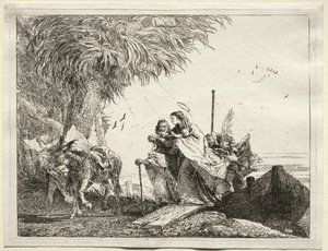 Flucht nach Ägypten: Die Heilige Familie, Landung von Giovanni Domenico Tiepolo