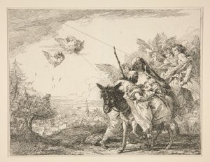 Joseph betrachtet das Jesuskind, aus der Serie Malerische Ideen über die Flucht nach Ägypten von Giovanni Domenico Tiepolo