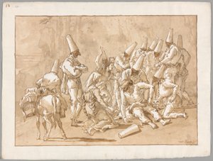 Punchinello bricht auf der Straße zusammen von Giovanni Domenico Tiepolo
