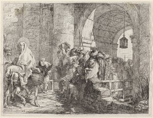 Die Heilige Familie erreicht ein Stadttor von Giovanni Domenico Tiepolo