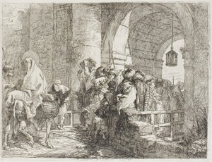 Die Heilige Familie kommt an einem Stadttor an, Platte 27 aus Die Flucht nach Ägypten von Giovanni Domenico Tiepolo