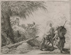 Die Heilige Familie auf einem felsigen Pfad, aus der Serie Idee pittoresche sulla fuga in Egitto von Giovanni Domenico Tiepolo