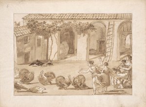 Truthähne in einem venezianischen Bauernhof, die dritte Zeichnung in Tiepolo von Giovanni Domenico Tiepolo