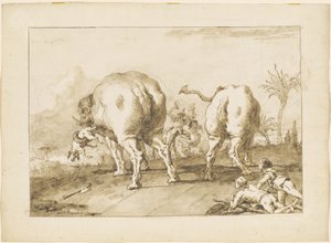 Zwei tobende Elefanten von Giovanni Domenico Tiepolo