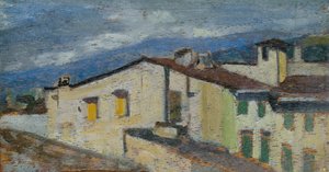 Dächer der Via Nazionale in Florenz, ca. 1867 (Öl auf Holztafel) von Giovanni Fattori