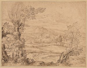 Landschaft mit Fluss und Aquädukt