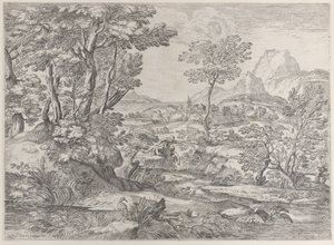Drei Jungen in einer Landschaft mit einer Stadt im Hintergrund, 1626-80 von Giovanni Francesco Grimaldi