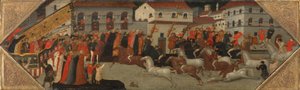 Tafel von einem Cassone: Das Rennen des Palio in den Straßen von Florenz