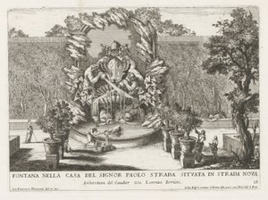 Brunnen mit einem päpstlichen Wappenschild, zwei Tritonen und Delfinen (Serie) von Giovanni Francesco Venturini