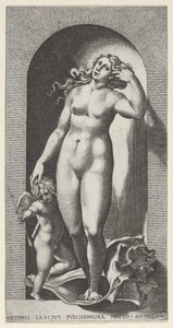 Tafel 10: Venus in einer Nische, stehend auf einer Muschelschale, mit Amor zu ihrer Rechten, aus einer Serie, 1526 von Giovanni Jacopo Caraglio