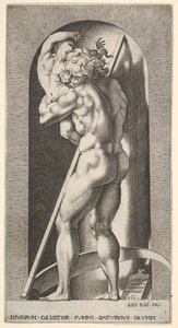 Tafel 1: Saturn in einer Nische, der seinen Sohn verschlingt, vor einer Sense stehend, aus einer Serie von..., 1526 von Giovanni Jacopo Caraglio