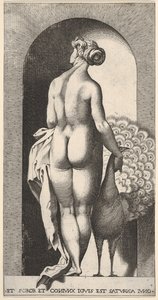 Tafel 4: Juno steht in einer Nische, von hinten betrachtet, streichelt einen Pfau zu ihrer Rechten, fr..., 1526