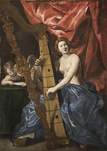 Venus spielt die Harfe von Giovanni Lanfranco