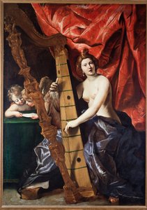 Frau, die Harfe spielt (Allegorie der Musik) von Giovanni Lanfranco