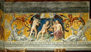 Eine Meeresgottheit wird ein kleines Wildschwein angeboten (Detail eines Frieses) von Giovanni Maria Falconetto