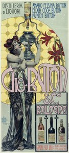 Werbeplakat der Likördestillerie Gio Buton und C Bologna von Giovanni Maria Mataloni