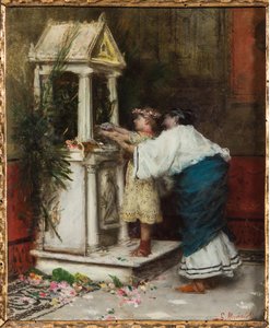 Mutter und Tochter vor einem kleinen Tempel von Giovanni Muzzioli