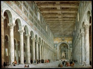 Innenraum der Basilika St. Paul vor den Mauern in Rom, um 1750 von Giovanni Paolo Pannini