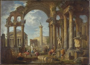 Ein Capriccio römischer Ruinen mit dem Pantheon von Giovanni Paolo Pannini