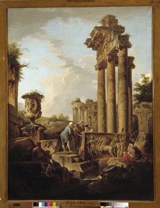 Landschaft mit römischen Ruinen und Überresten eines Saturntempels oder "der Archäologe"