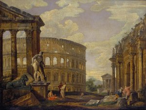 Landschaft mit Herkules und Ruinen des antiken Rom von Giovanni Paolo Panini