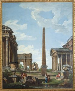 Ein Capriccio mit römischen Ruinen und einer Szene aus dem Leben des Belisar
