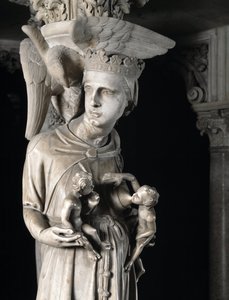 Detail der Skulpturengruppen, die den Stuhl stützen: Die Kirche nährt ihre Kinder (Detail)