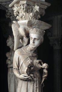 Detail der skulptierten Gruppen, die den Stuhl von Giovanni Pisano (1248-1314) stützen: Die Kirche nährt ihre Kinder (Detail) 1302-1311 Kathedrale von Pisa (Duomo di Pisa), Italien