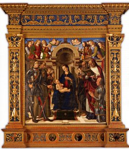 Pala Oliva. Madonna und Kind auf dem Thron zwischen den Heiligen Georg, Franz von Assisi… von Giovanni Santi