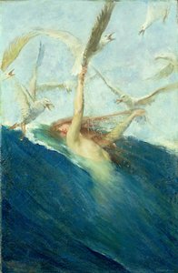 Eine Meerjungfrau wird von Möwen belästigt von Giovanni Segantini