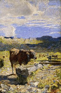 Braune Kuh trinkt aus einem Trog, 1892