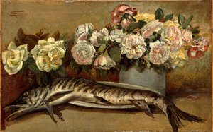 Stillleben mit Blumen und Fisch von Giovanni Segantini