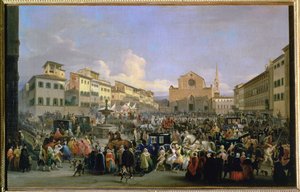 Ansicht der Piazza Santa Croce anlässlich eines Karnevals, 1846