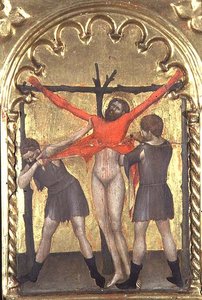 Christus am Kreuz, Detail vom Polyptychon des Spedale della Misericordia (1353-63)
